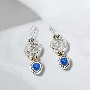 Blue Lapis Lazuli Drop Earrings Spiral Silver